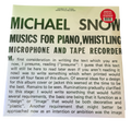 Michael Snow - Musics For Piano, Whistling, Microphone And Tape Recorder | 2LP